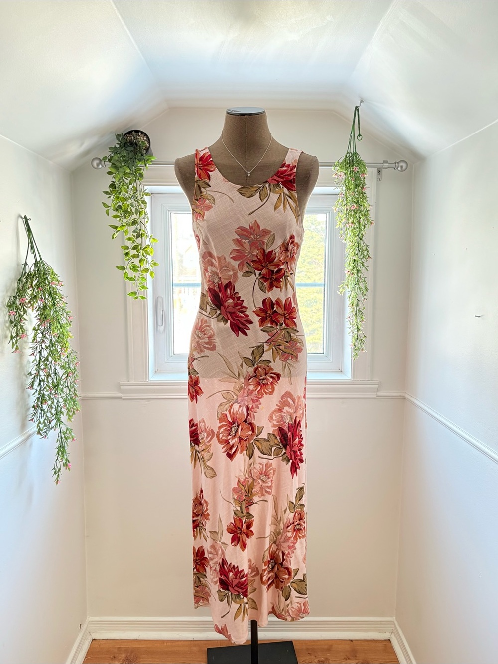 Floral Pink Linen Maxi Dress